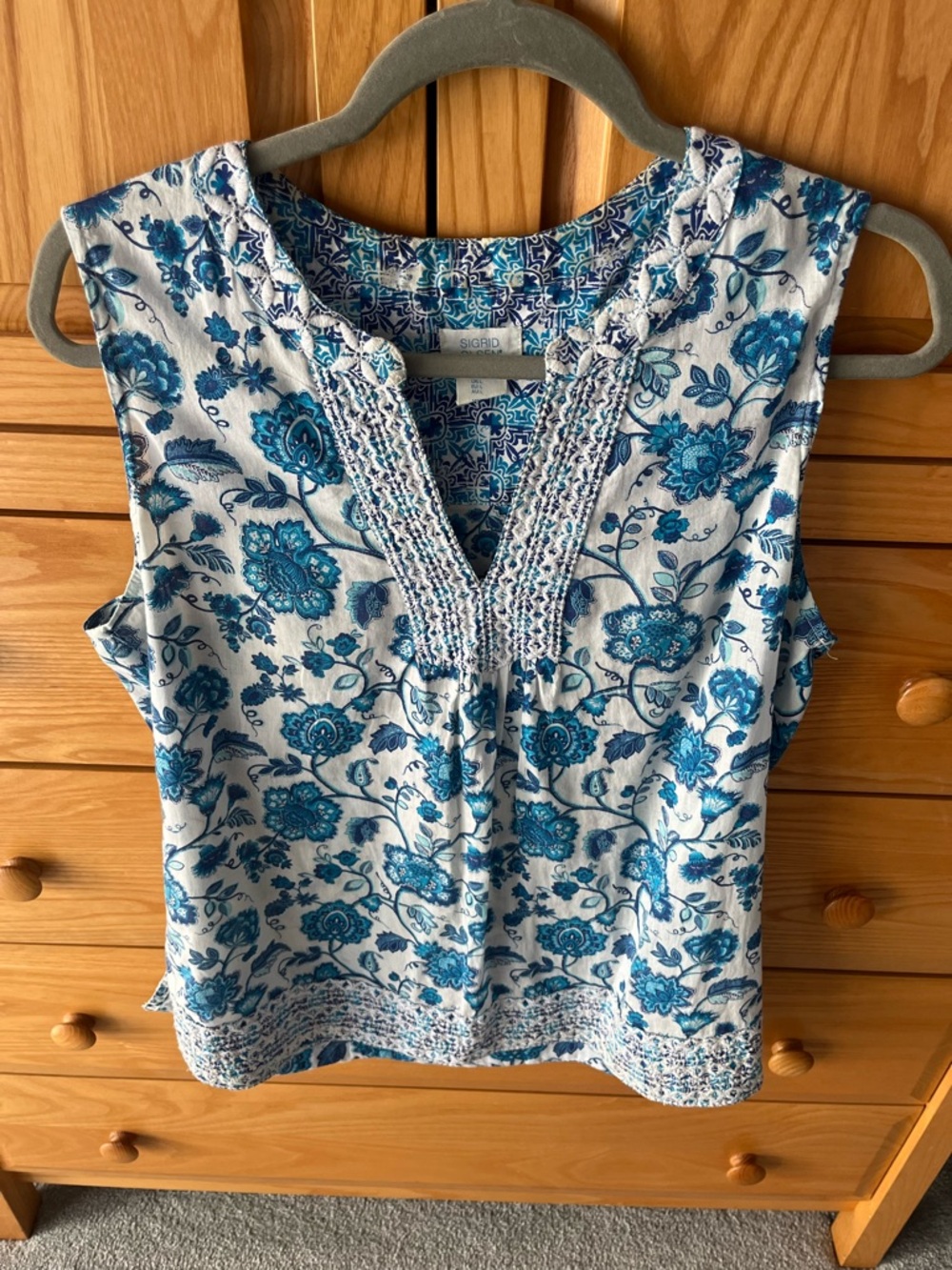 Sigrid Olsen L Sleeveless Blue Floral Cotton Top - Collection